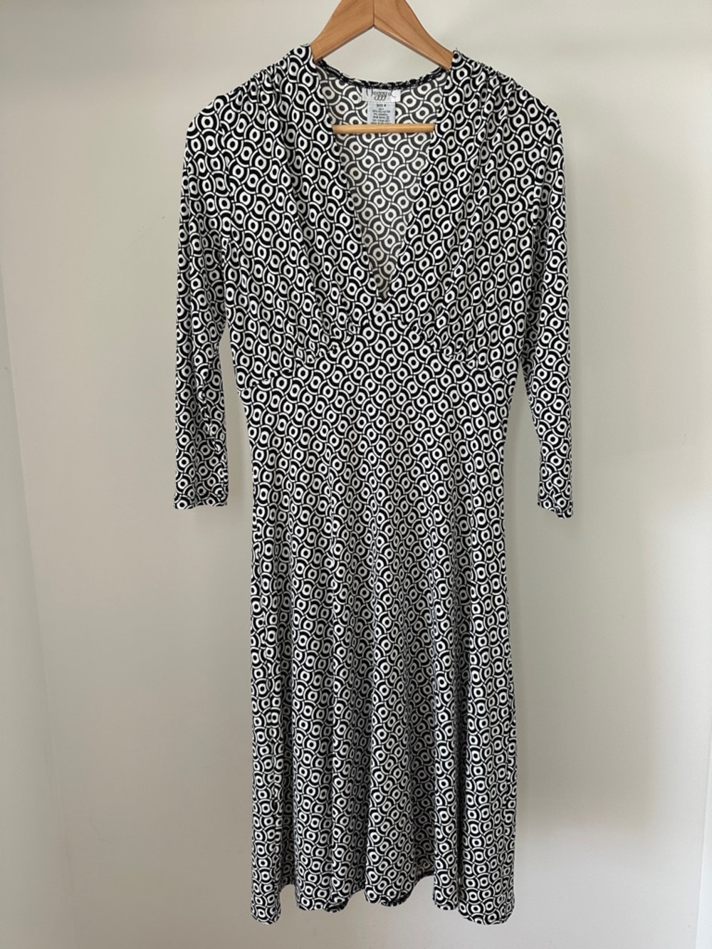 Maggy London Vintage Black & White Geometric Long-Sleeve Wrap Dress